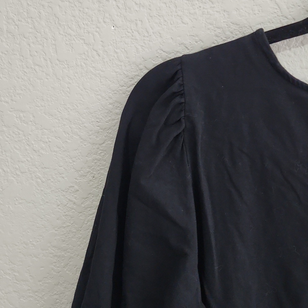 Ann Taylor Factory Blouse Size L Black Balloon Sleeve Top Shirt - Picture 3 of 9